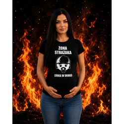 Koszulka damska czarna ,T-shirt - żona strażaka - córka w drodze